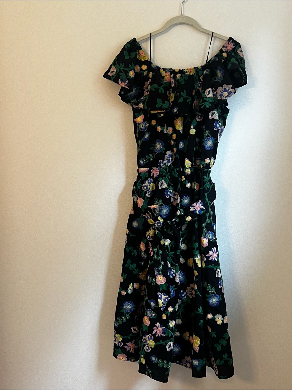 Brooks Brothers Black Floral Off-Shoulder Midi Dress
